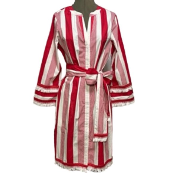 J. Crew Dresses & Skirts - J. CREW Red And White Shirt Dress Tassel Hemline